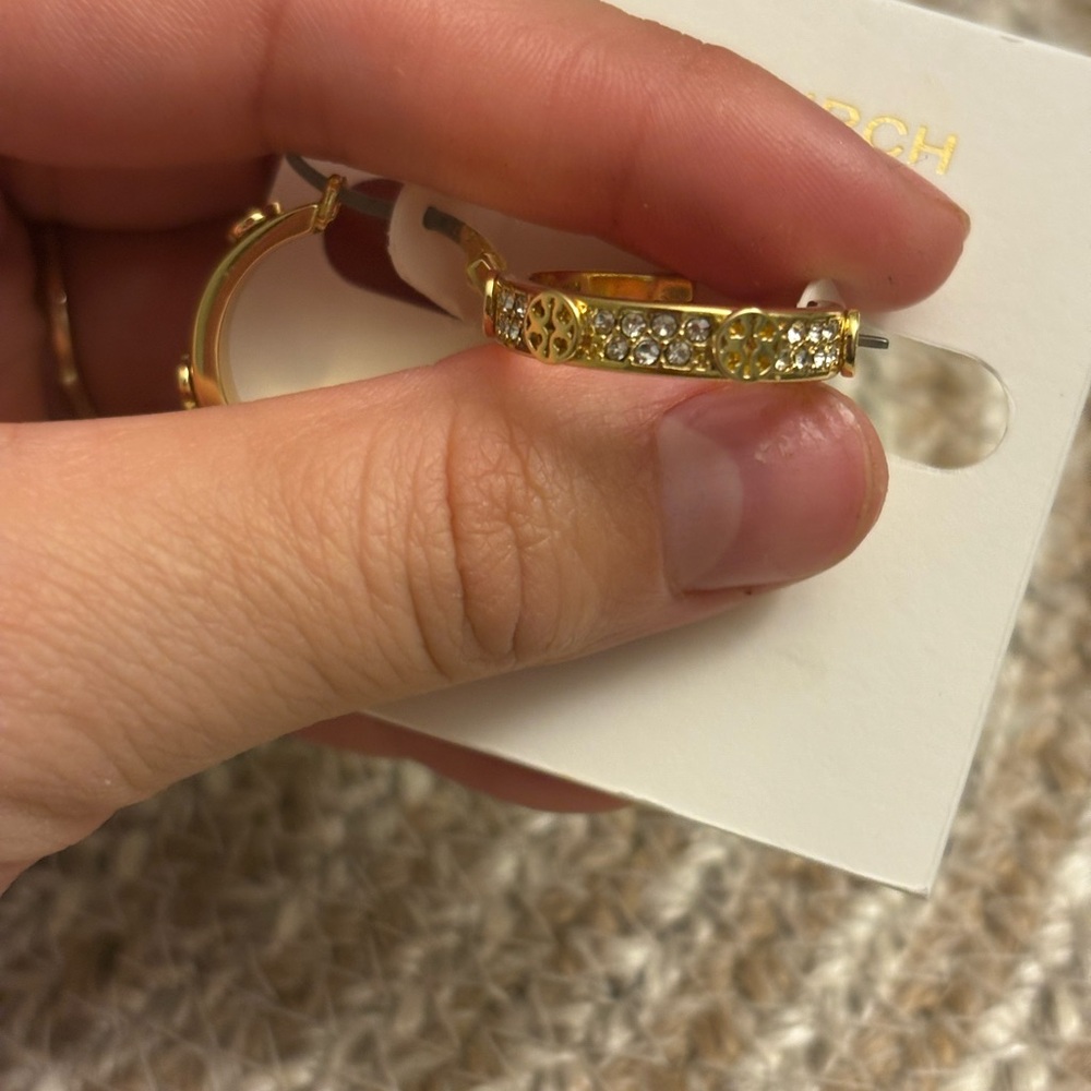 Tory Burch Gold Embellished Hoop Earrings - Picture 8 of 10